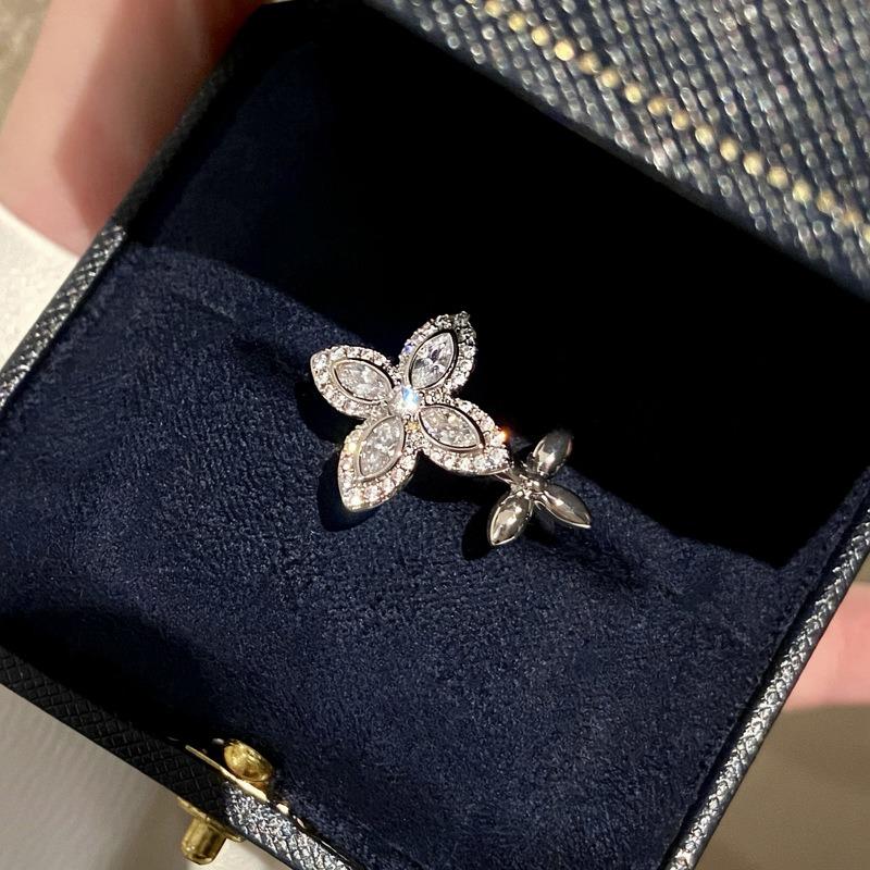 Zircon Mangstar Flower Exquisite Fashion Opening Ring Light Luxury High-end Index Finger Ring Niche Temperament Versatile Ring