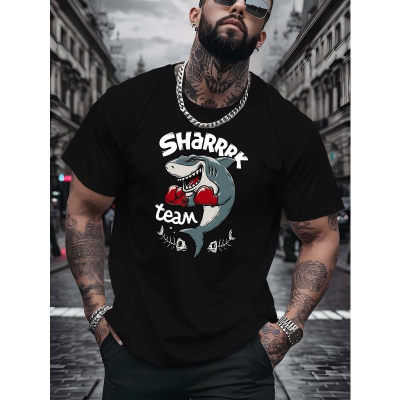 European Size Team Shark New Summer Outdoor Men's Short-sleeved T-shirt Summer Fashion Trend Top Printed Men's Bottoming Shirt