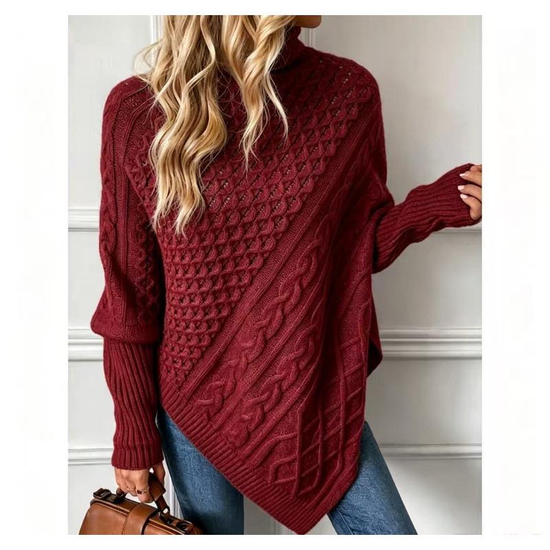 Women S Turtleneck Batwing Sleeve Geometric Pattern Knit Pullover Sweater