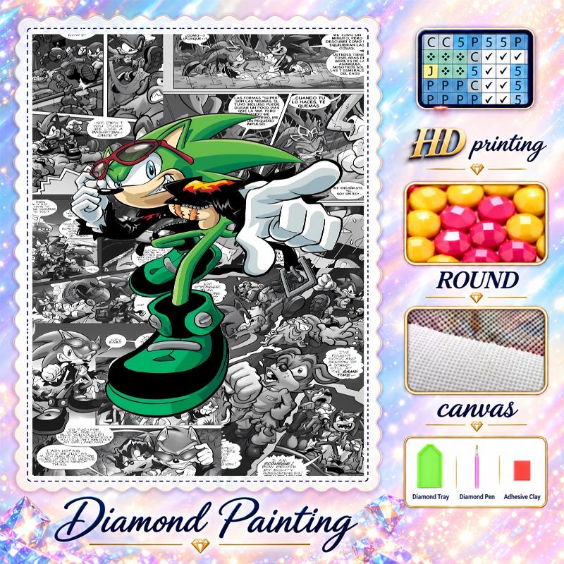 Sonic the Hedgehog Diamond Painting Kit 5D Full Drill DIY Diamond Mosaic Wall Art Home Decor