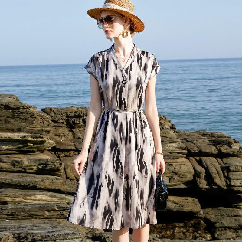 Xuexi Women s Summer Mulberry Silk Long Dress 3XL