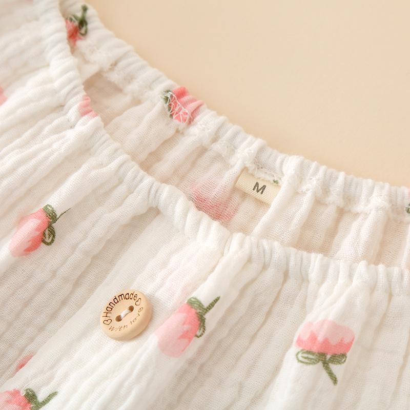 Small Floral Print Women's Pure Cotton Pajamas Dress Suspenders Comfortable Loose Breathable Home Pajamas