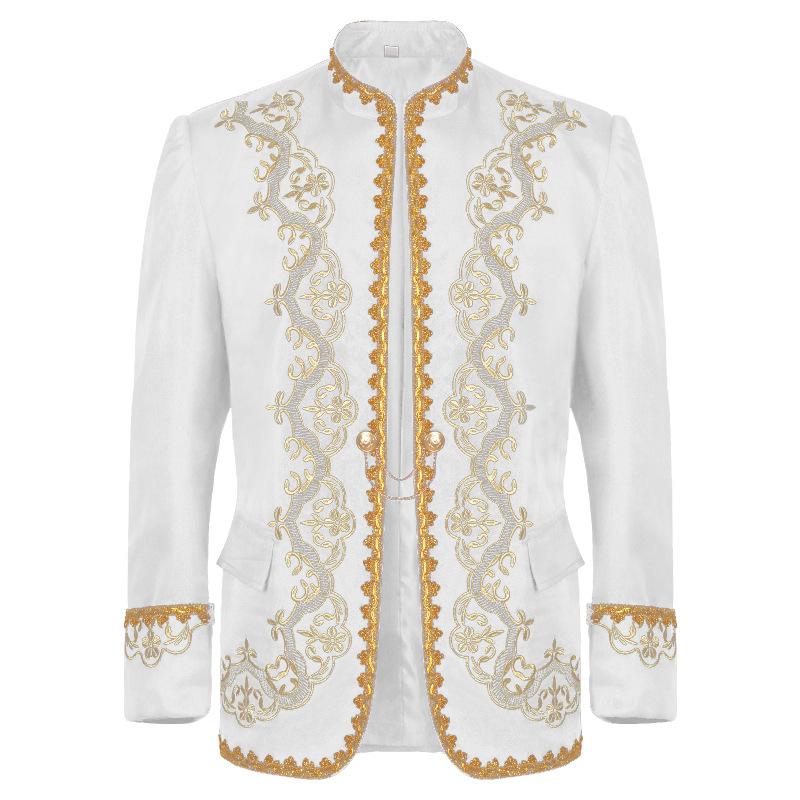 

На груди модное вечернее золотое блестящее мужское европейское золотое инкрустированное подарочное платье дышащий оперный сценический костюм S белый