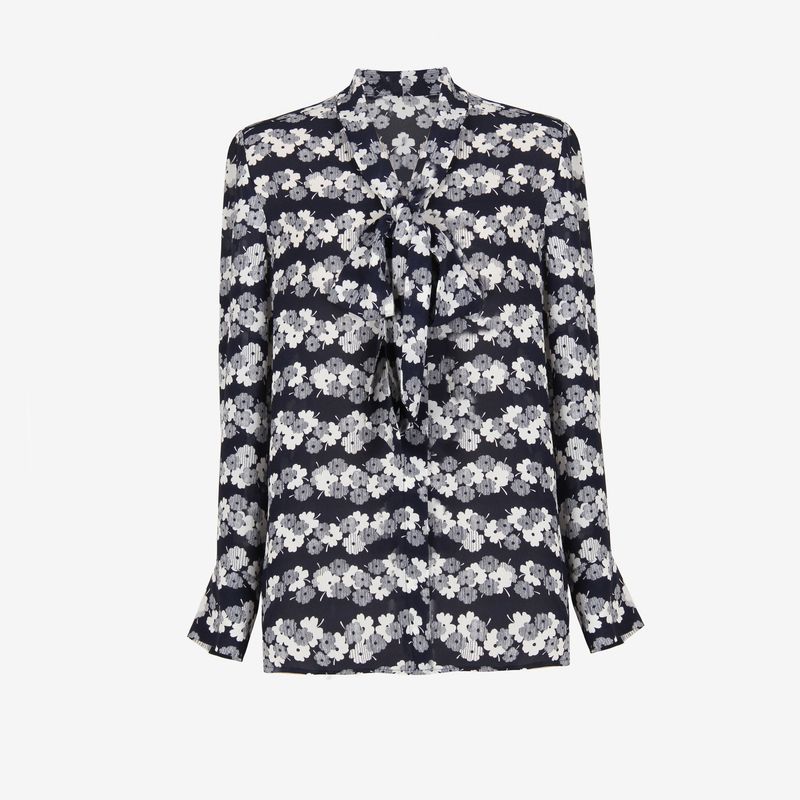 

Blue Rose Plus Size Women s Silk Satin Jacquard Autumn New Long Sleeve Shirt Ribbon Design Elegant Graceful Dark blue Print XL