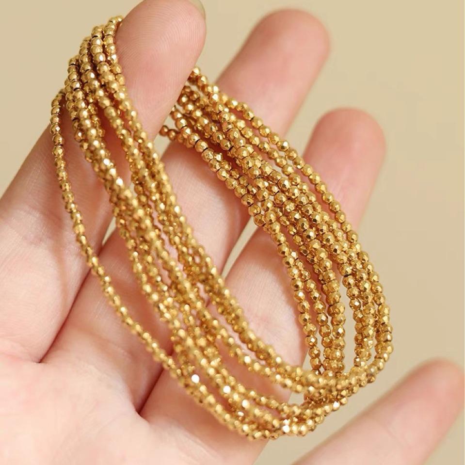 

18K Gold Plated Disco Bead Bracelet for Women, Non-Fading, Versatile, Perfect for Best Friends or Christmas Gifts 3mm Laser Bead Bracelet 17cm