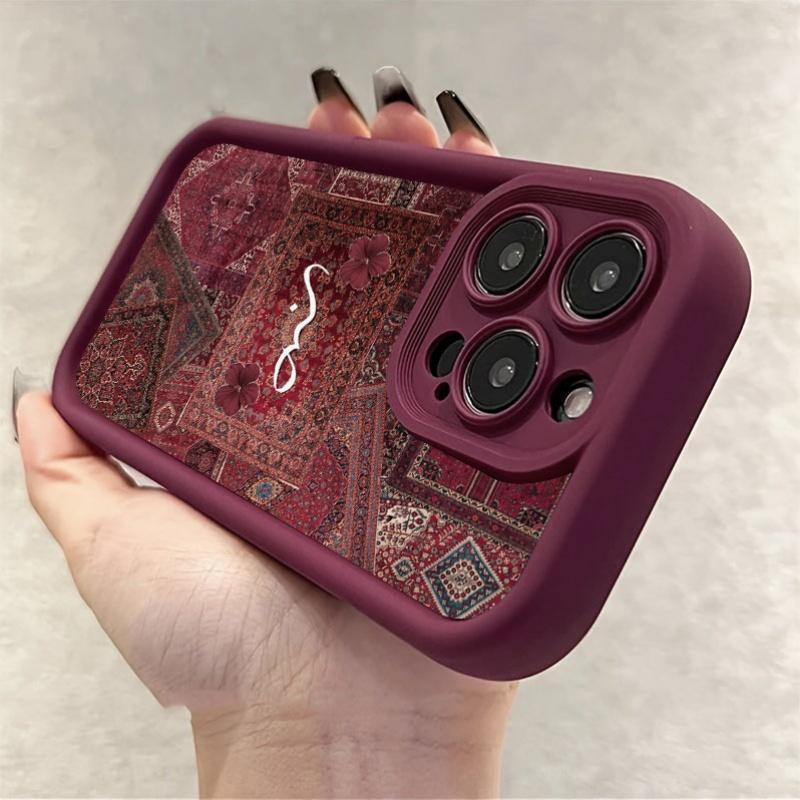 Deep Red Floral Carpet Design Phone Case For iPhone 17 16 15 14 13 12 11 Pro Max XS XR X 7 8 Plus 16E 17 Air Bumper Cover