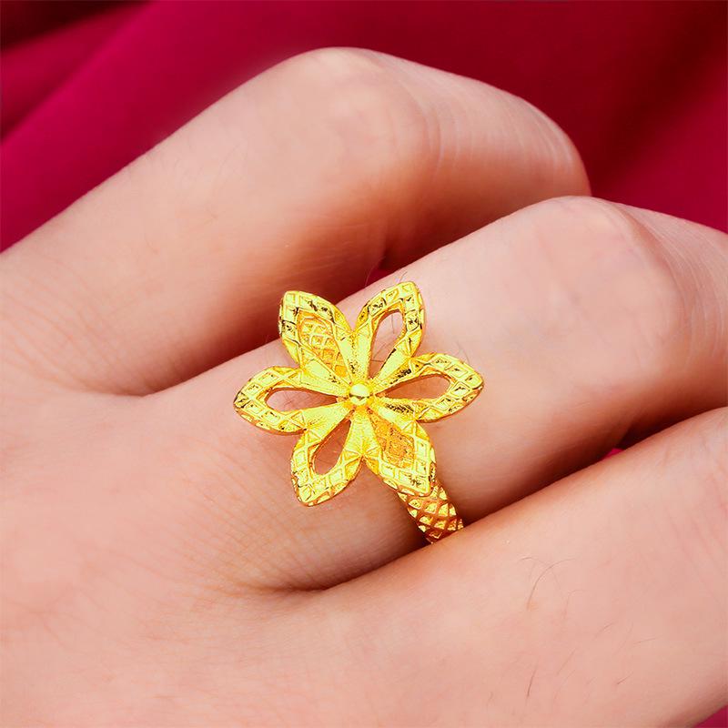 Vietnam Sand Gold Women's Hexagonal Flower Fashion Ring