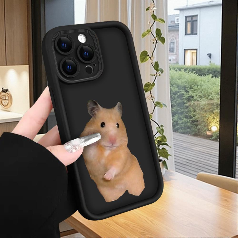 Cute Hamster Print Black Phone Case Suitable for iPhone 17 16 15 14 13 12 11 Pro/ Max /Plus Anti-fall and Shockproof