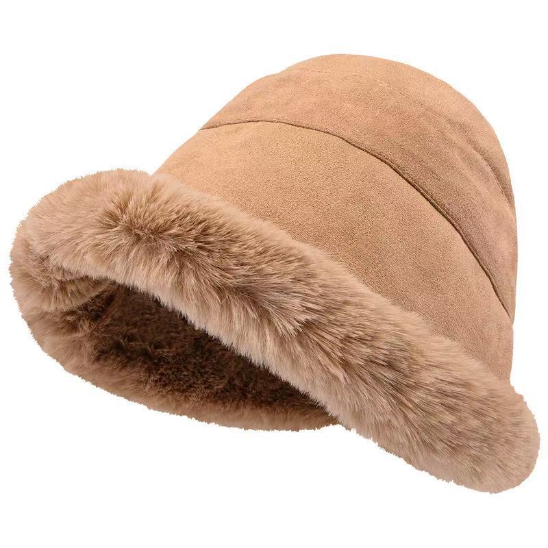 Autumn Winter Bucket Hat for Women Thickened Warm Wool Cap Dome Wide Brim Hat Soild Color Windproof Hat Clothes Accessories