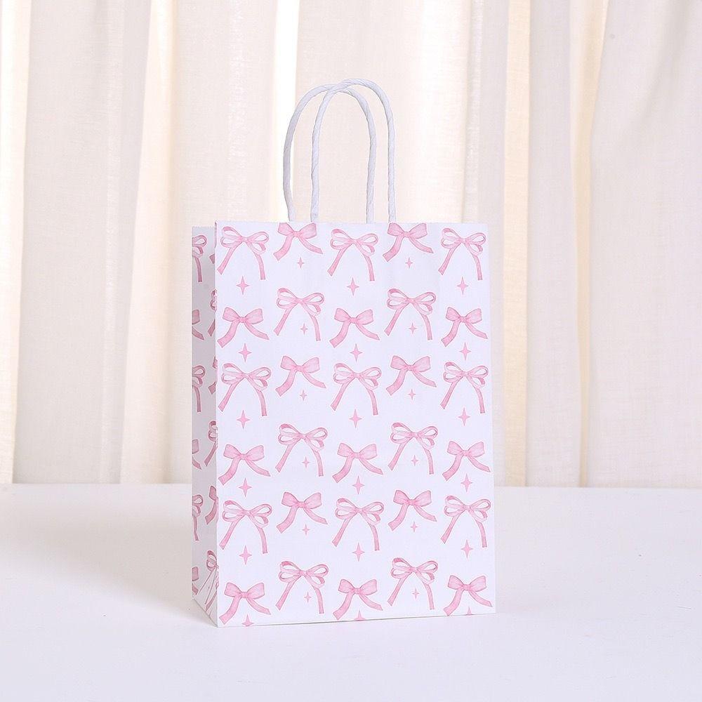 12Pcs Paper Gift Packing Bag Pink Bow Candy Cookie Bags Durable Present Wrap Bag  Celebration