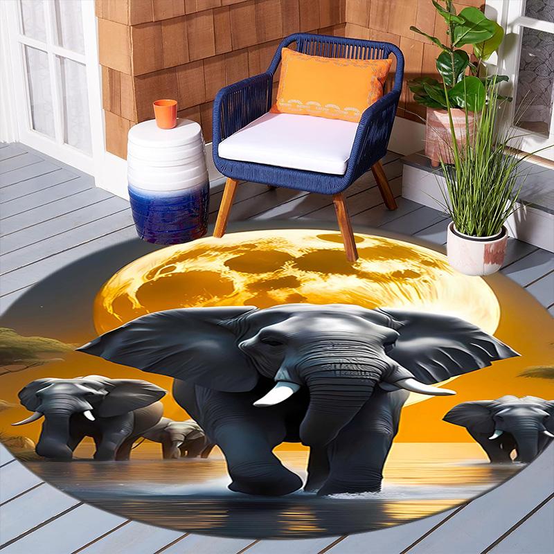 1Pc Elephant Circular Print Rug - Home Decoration Carpet For Living Room Bedroom Flooring Computer Chair Area Rug
