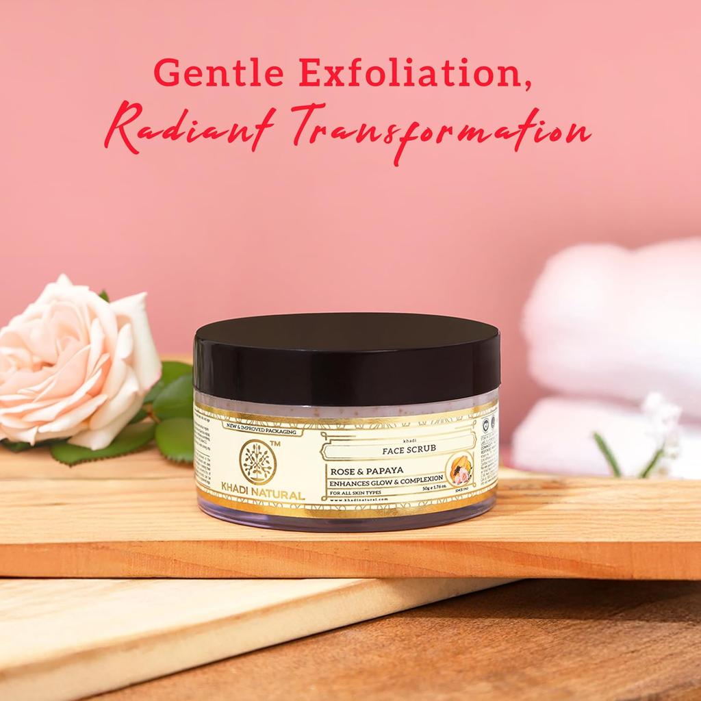 Khadi Natural Rose & Papaya Face Scrub 50g Pack Ayurvedic Exfoliator for Smooth Radiant Skin