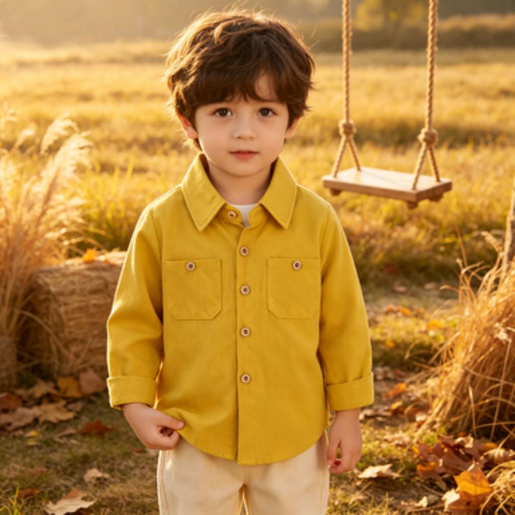 Boys' Long Sleeve Cotton Button Down Shirt Casual Comfortable Korean