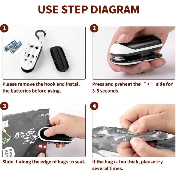 Mini Bag Sealer, 3 Packs Portable Heat Vacuum Sealers, Chip Bag Sealer with Cutter 2 in 1 Heat Sealer Food Sealer Bag Resealer Handheld with Hook for