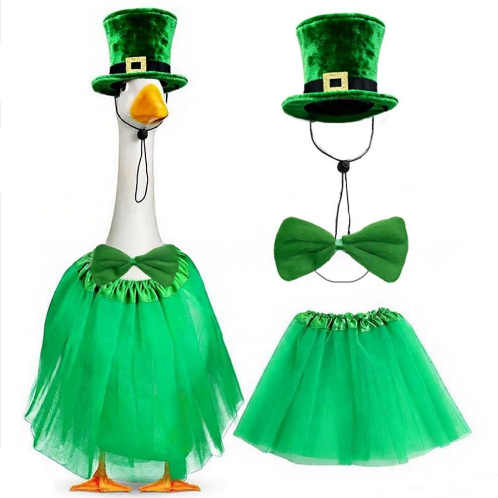 For St Patrick\\\\\\\'s Day Lawn Goose Outfit Top Hat Bandana Set Tuxedo Bandana Retains Shape Seasonal Lawn Decoration