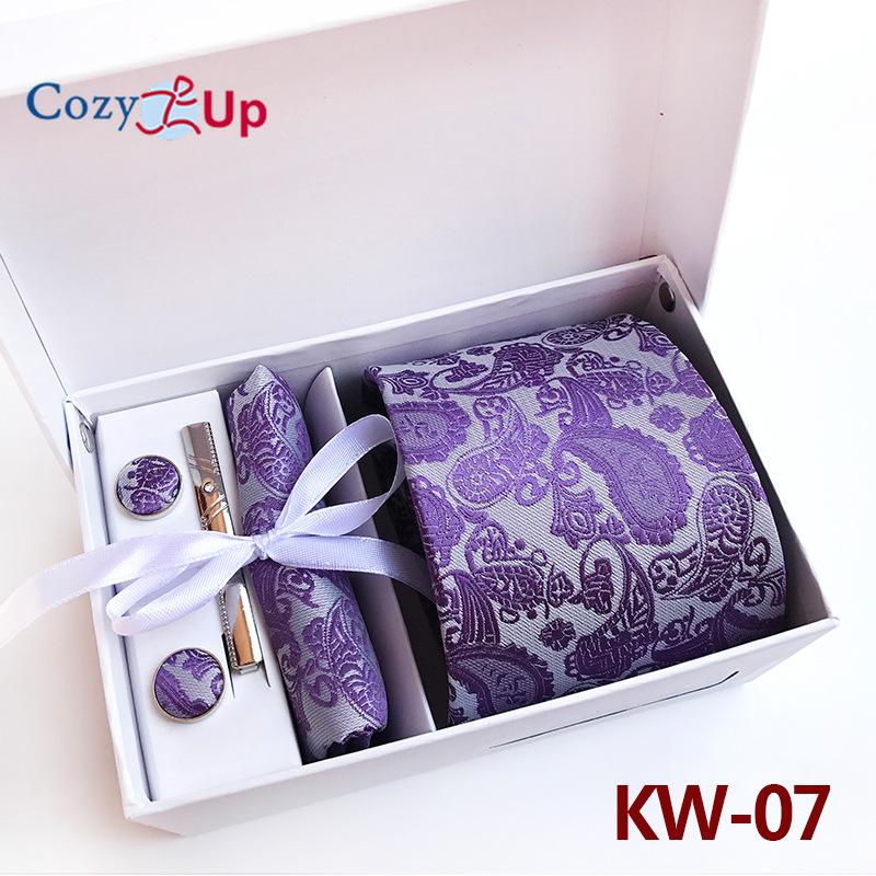 Cozy Up 6 Pieces Set Paisley Men's Tie Including Tie Square Scarf Cuff Tie Clip Gift Box