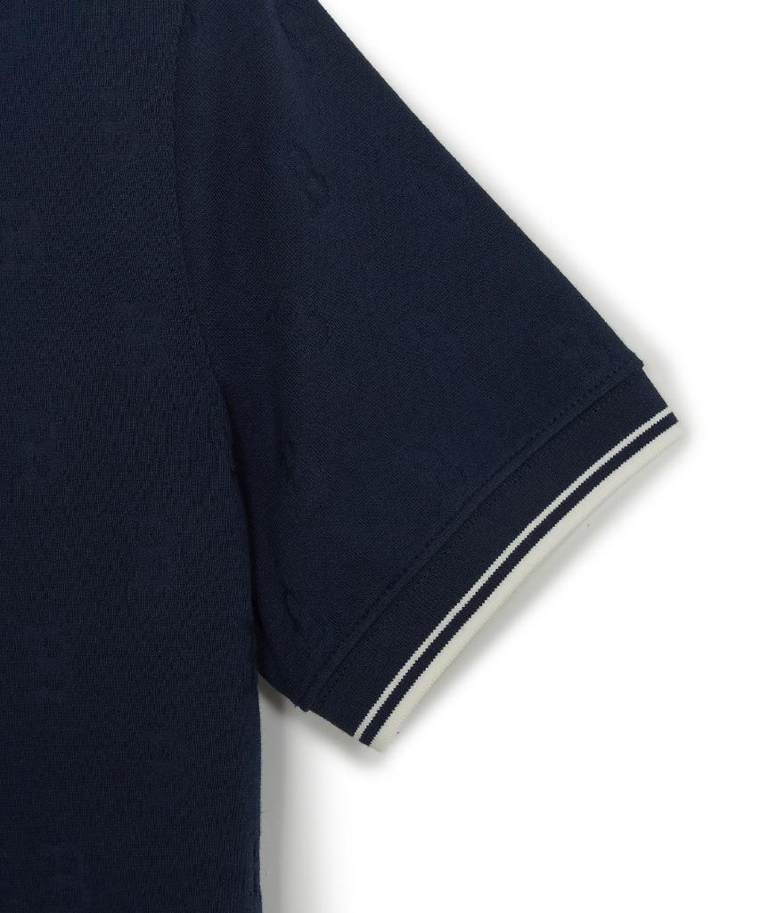 Emelbi Women'S Classic Monogram Tone-Tone Jacquard Collar Dress Bos (Navy)