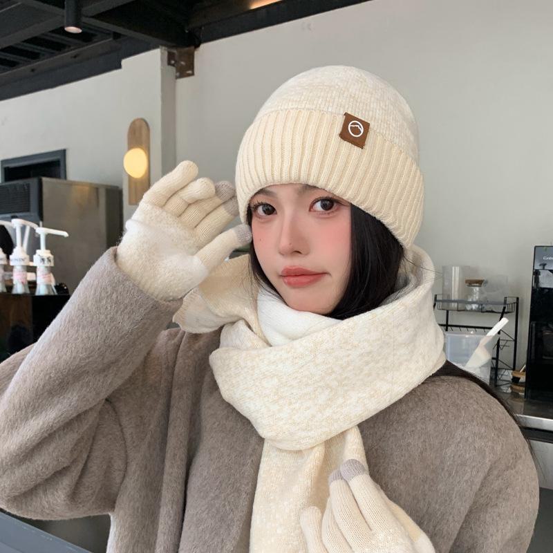 Women's Winter Knit Hat, Scarf & Gloves Set - Korean Style Warm Wool Ensemble