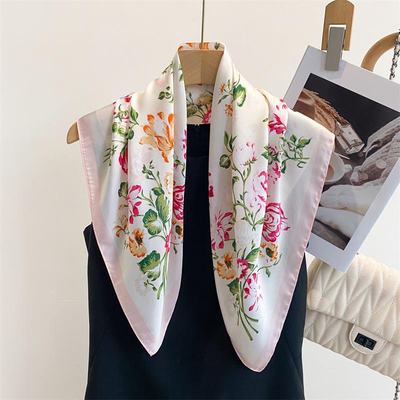 Colorful Printed Silk Scarf Square Scarf High-end Sense Versatile Shawl Sunscreen Neck Small Square Scarf Headscarf Women's Scarf