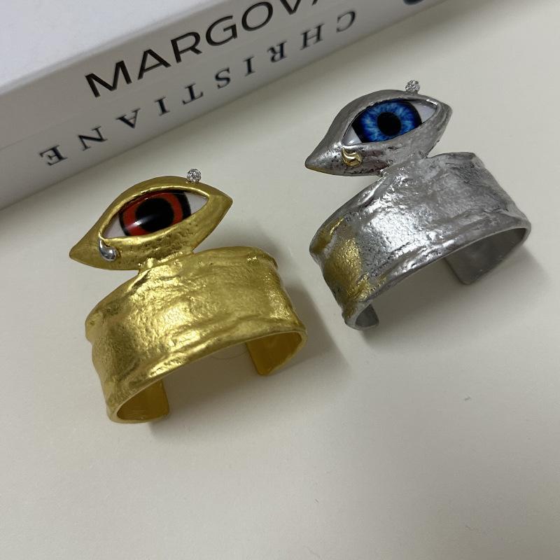 Vintage Personalized Metal Blue Eyes Cuff Bracelet For Women Fashion Jewelry Exaggerated Hand Open Bangles Accessories Gifts