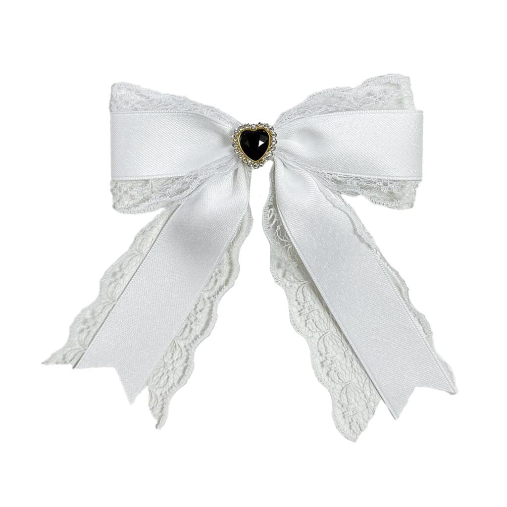 Set of 2 White Lace Ribbon Clips with Heart Jeweled Ribbons, Lolita, Dreamy Kawaii, Gothic Lolita Hair Clips, Hairpins, Hair Accessories [Used]