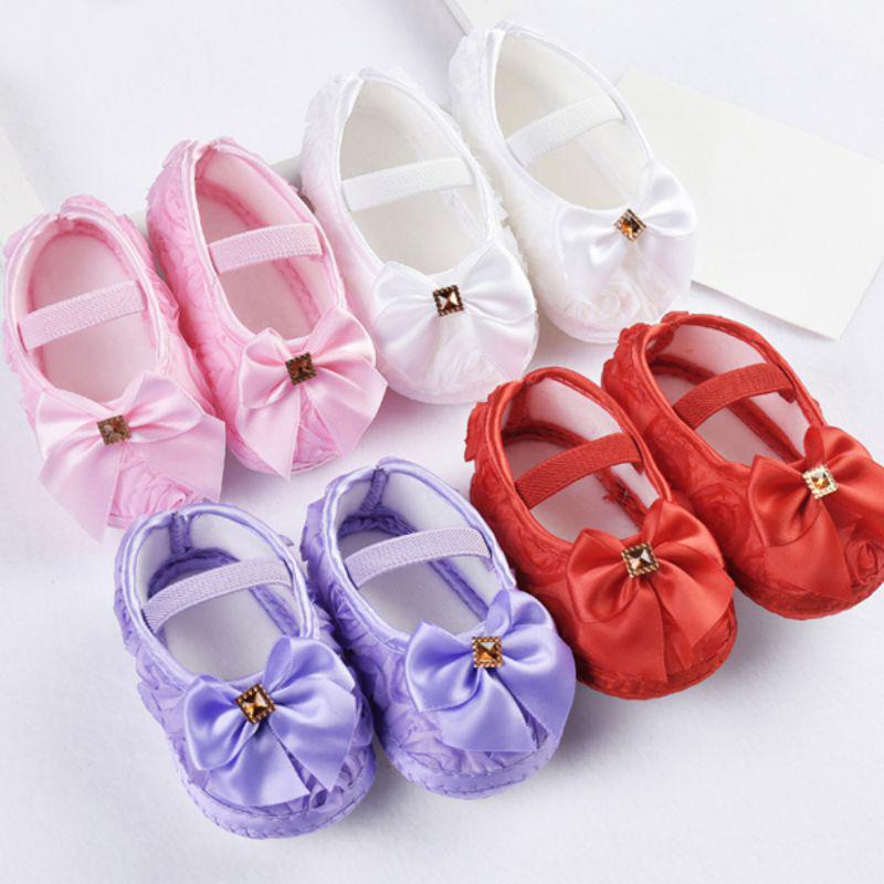 Newborn Baby Girl Shoes First Walkers Lovely Sneakers Infant Kids Girls Rose Flowers Bow Princess Shoes