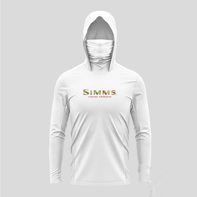 SIMMS Mens UPF50 Long Sleeve Fishing Shirt With Mask Hood UV Protection Angling