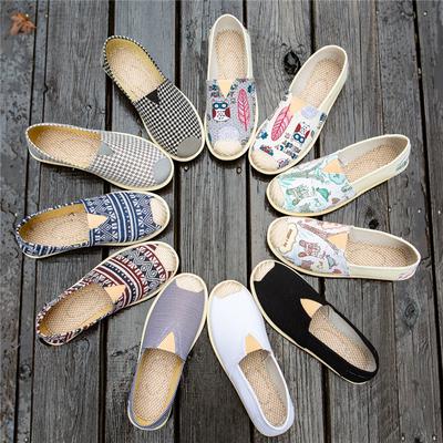 Pantofi de pânză la modă pentru femei, pantofi albi plați pentru studenți, versiune coreeană, pantofi casual de pescar, pantofi leneși cu un singur pedal