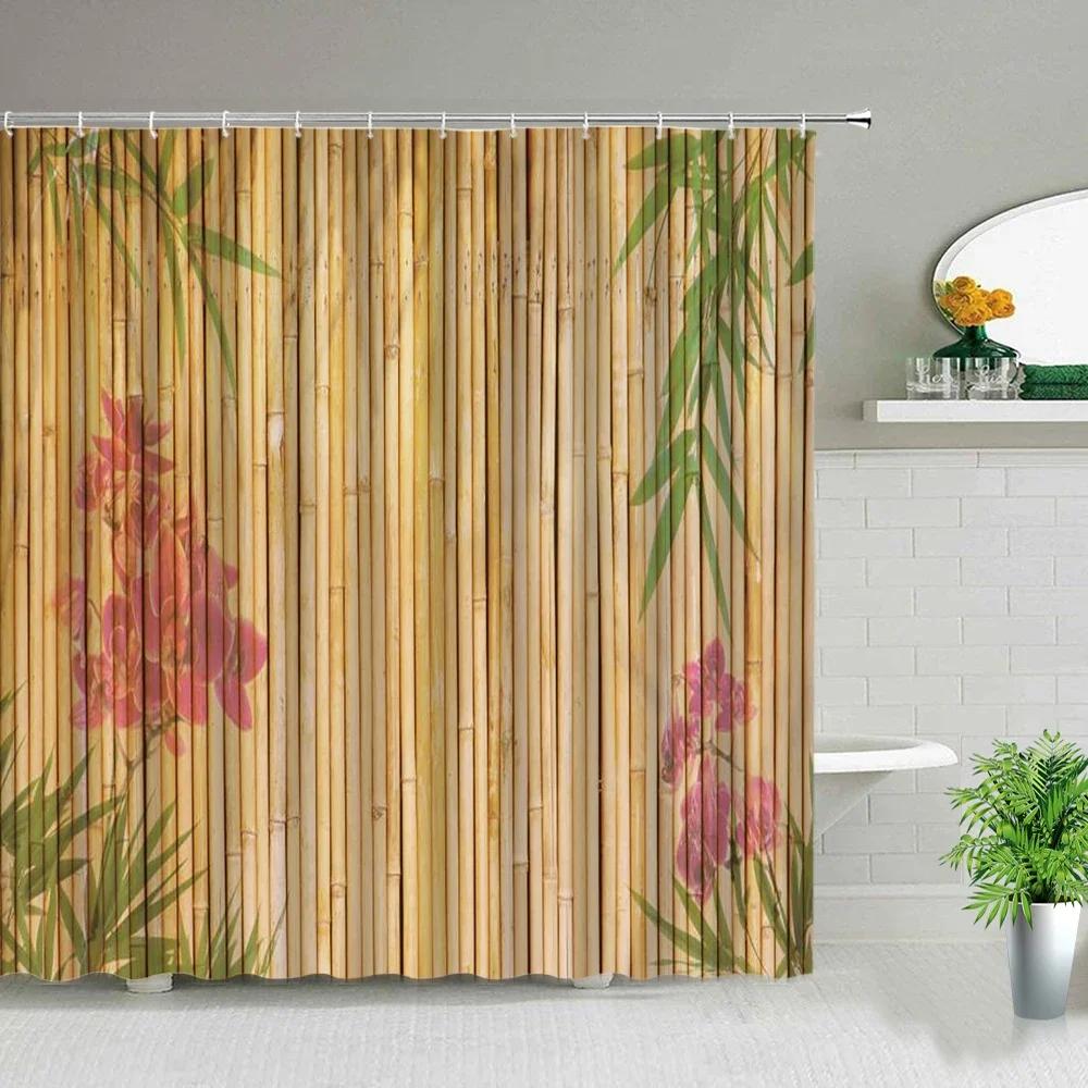 Modern Green Natural Bamboo Series Shower Curtain Set Waterproof Home Bathroom Decor Curtains With Hook Popular Bath Accessories