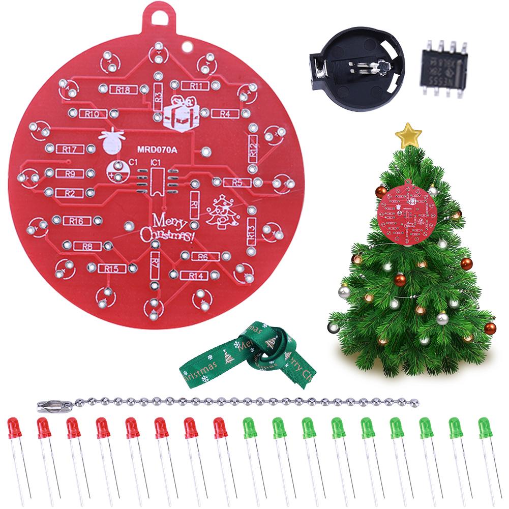 NE555 Christmas Tree Soldering Kit Red and Green LED Blinking Flashing Lights Soldering Practice Board for STEM Educational Toys