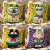1P-Spring Day Cats Cushion Cover Cushion Cover Pillowcase, Anti-Mite Invisible Zipper, Linen Sofa Cushion
