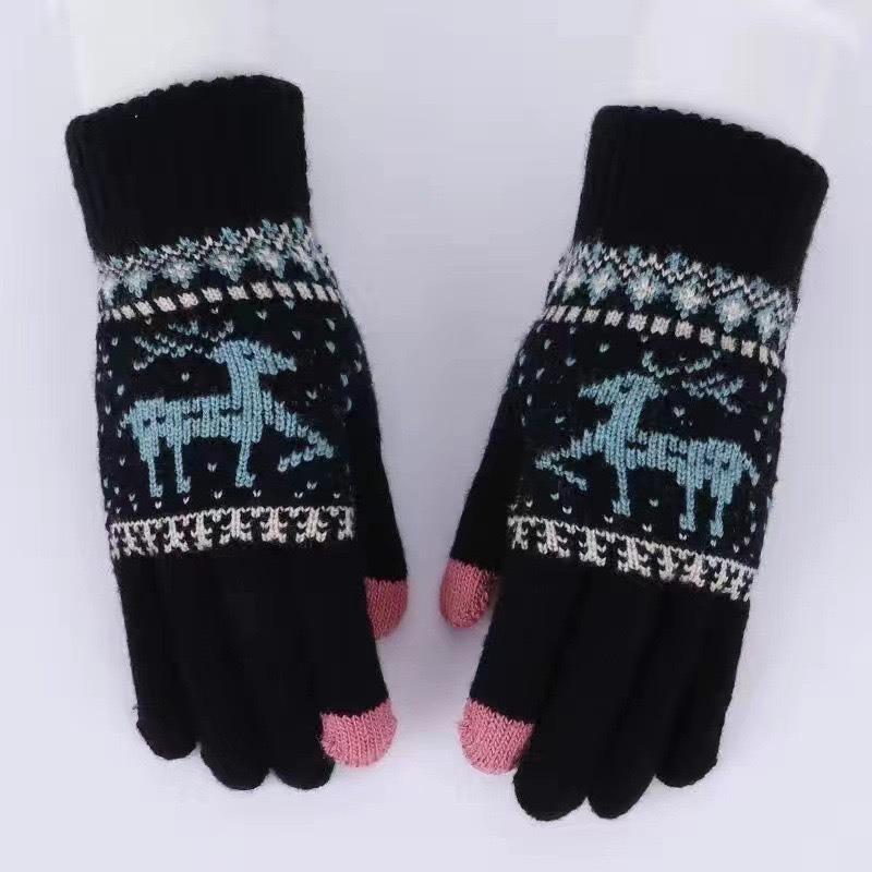 Winter Touch Screen Gloves Warm Lined Texting Glove Christmas Deer Gloves Elastic Cuff Knit Gloves for Women