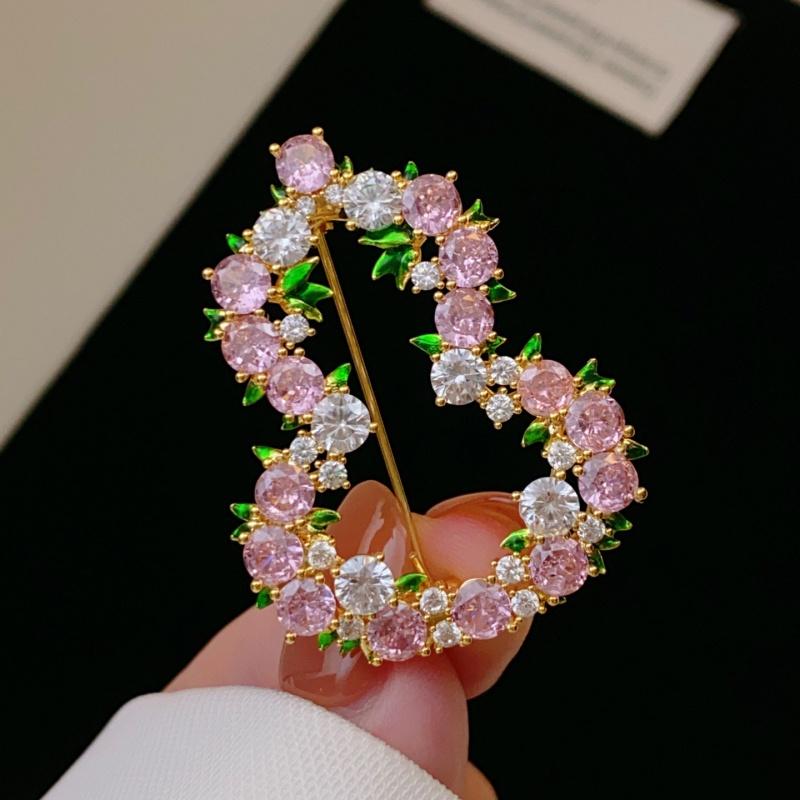 Fashion Pink Rhinestone Lucky Gourd Shaped Brooches For Women Clothing Accessory Crystal Openwork Gourd Brooch Pin Party Jewelry