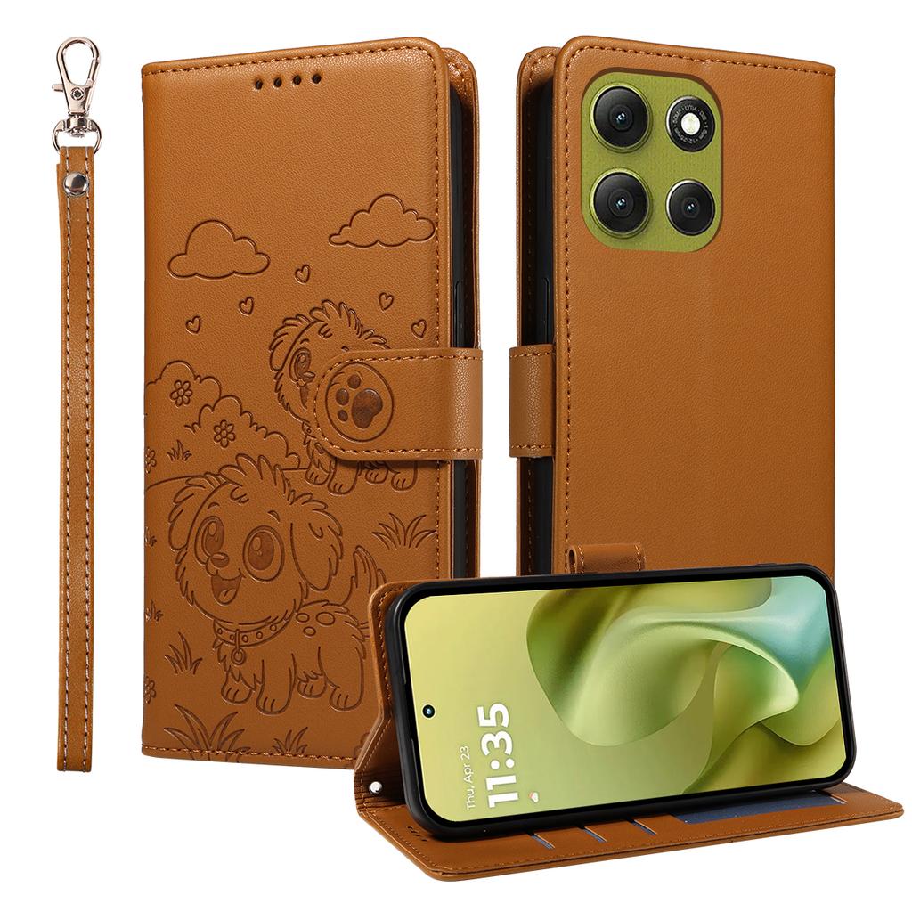 For Motorola Moto G86 Power 5G/Motorola Moto G86 5G Case RFID Blocking Imprinted Dog Pattern PU Leather Phone Cover with Wrist Strap