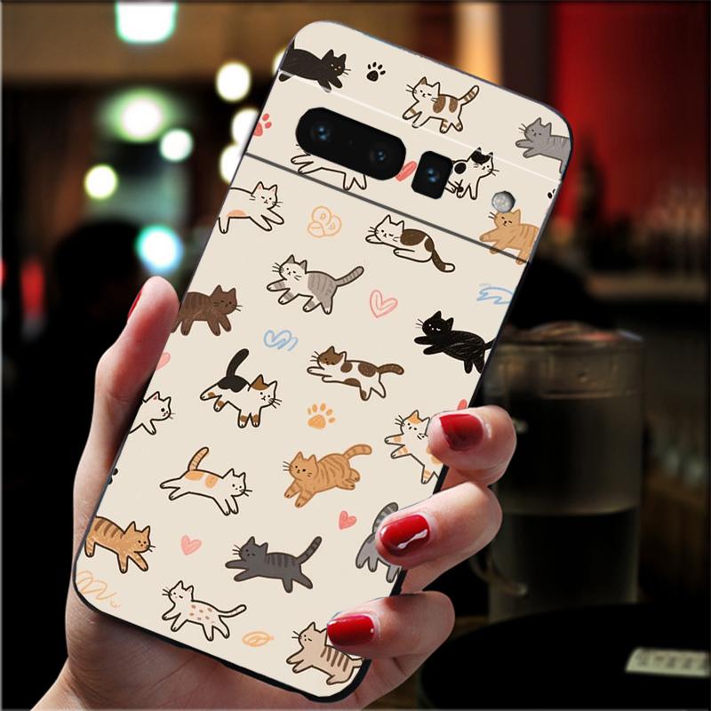 Phone Case For Google Pixel 10 9 Pro XL 9A 8 7 6 Pro Pixel 8A 7A 6A Pixel 8 7 6 5 Cartoon Black Cats Case