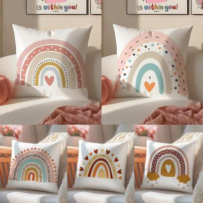 Rainbow Print Cushion Cover Linen Pillowcase Cover Soft Decor for Sofa Home Room
