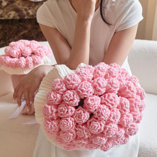 Rose Bouquet Throw Pillow Decorative Knitted Flower Pillow Couch Bed Throw Cushion Gift for Valentine's Day Mother's Day Christmas