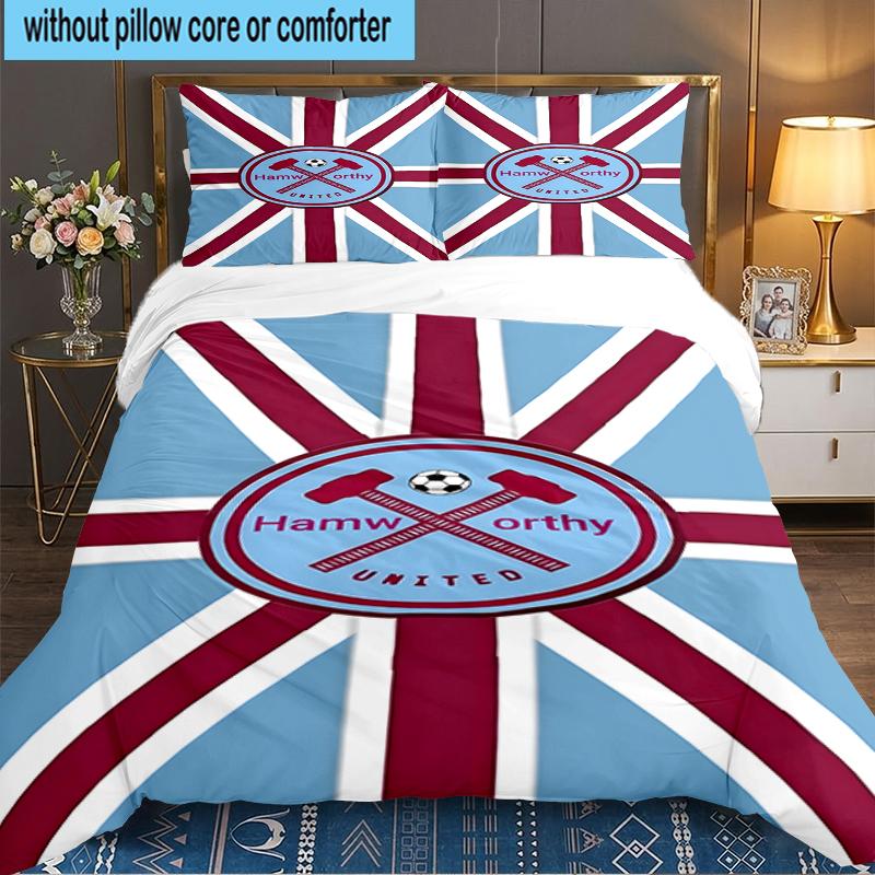 3PCS Football Club Ham-worthy Homes Bedding set,Ideal For1pc Duvet Cover And 2pcs Pillowcases Perfect for Christmas,Ideal for Bedroom, Dormitory