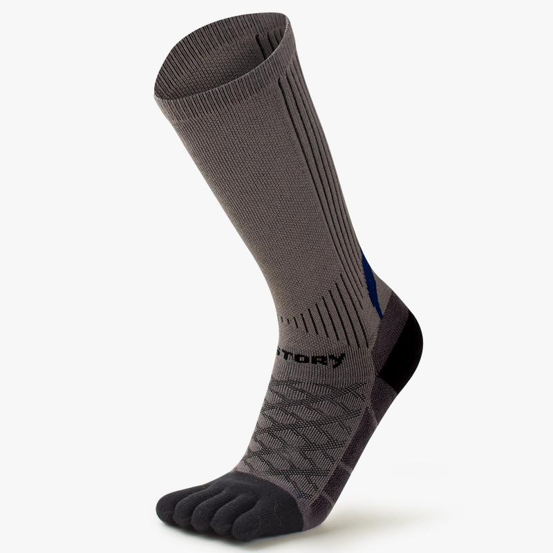 1 Pairs Man Toe Sport Socks Colorful Stripes Marathon Long Running Absorption Sports Socks Thicken Towel Sole Shock Tennis Socks