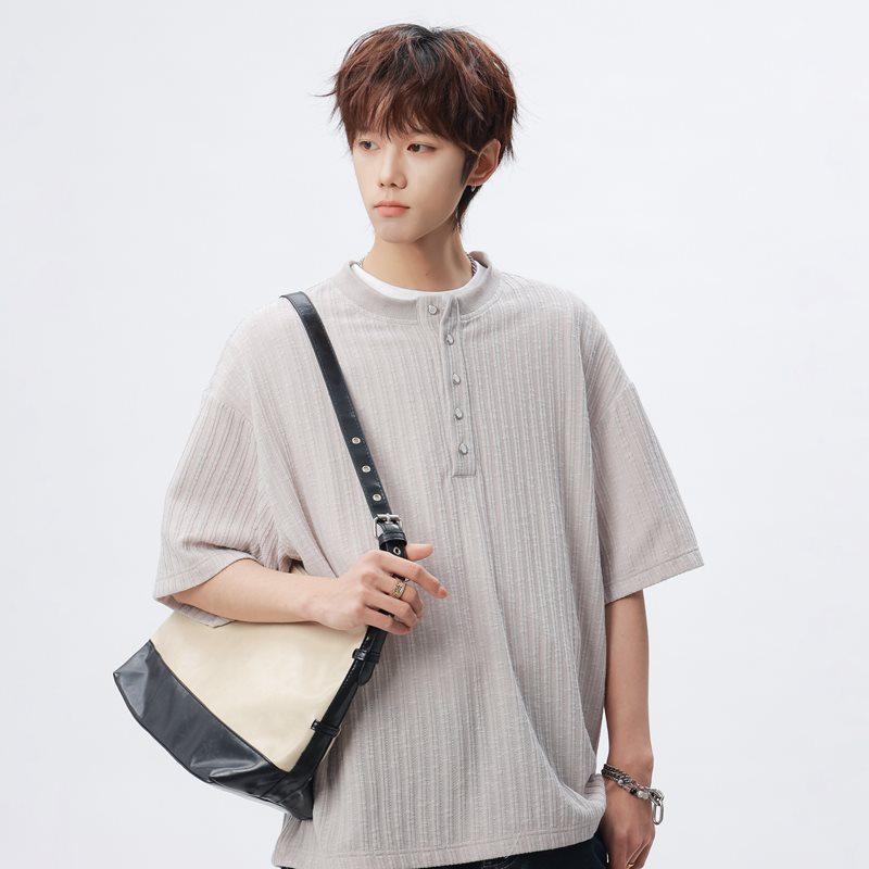 Golden Spear 2026 Summer Unisex Round Neck Hollow Button Half Sleeve T-shirt KF037