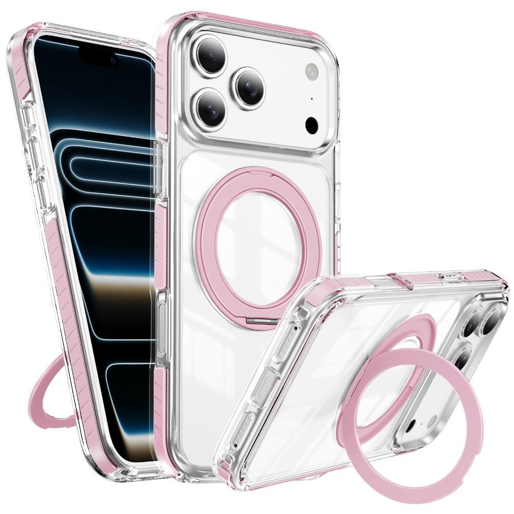 Fashion Transparent Magnetic Phone Case For iPhone 17 Air 16 15 14 Plus 13 Pro Max 360 Ring Stand For MagSafe Shockproof Cover