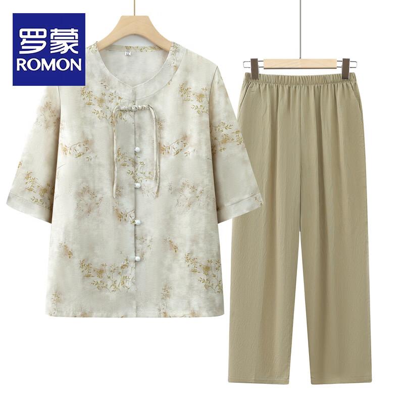 ROMON Mid-Aged Women s Summer New Chinese Style Printed Apparel 5XL
