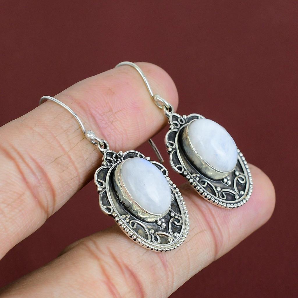 Rainbow Moonstone Earring Vintage Earrings Natural Gemstone Jewelry 925 Sterling Silver Earring Handmade Earring Gift For Mom Decent Jewelry