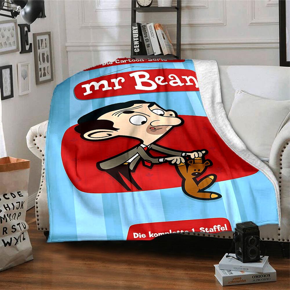 1pc Mr Bean Cartoon Series Flannel Blanket for Super Soft Cute Comfort Blanket for Travel Bedding Couch Sofa Blanket Y73042