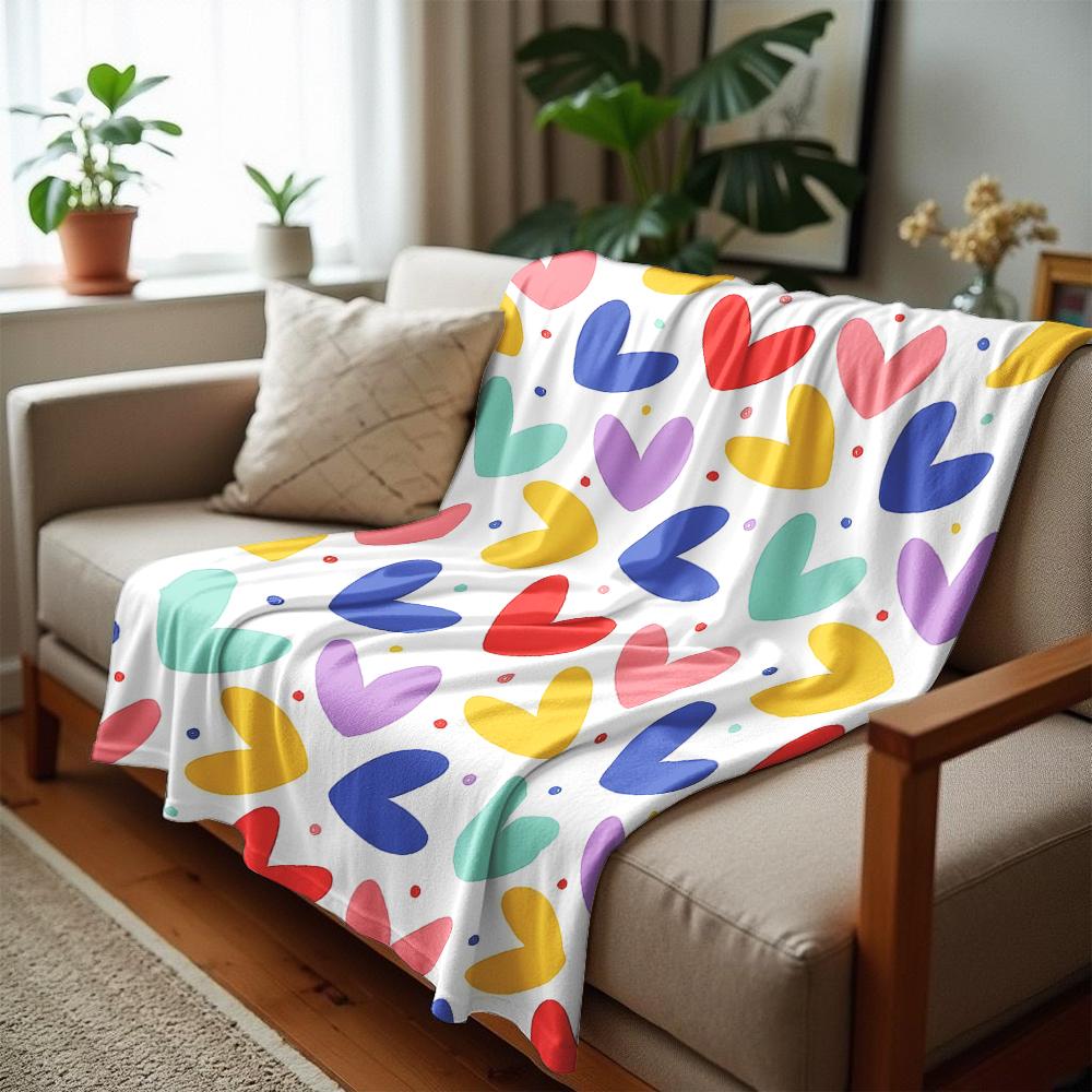 Multicolor Heart Polka Dot Anime Cartoon Flannel Blanket Soft Warm Throw for Bedroom Sofa Car Kids Holiday Gift
