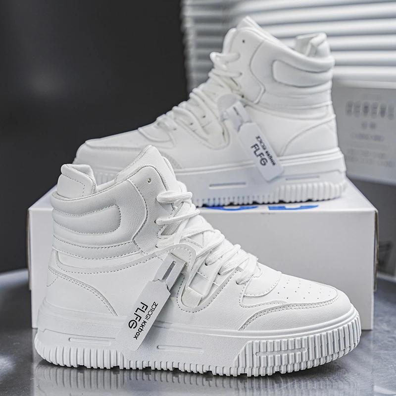New Fashion Casual Sneakers High Top Skateboard Shoes Student Boots Men and Women Trend Wear Resistant Two-color Couples