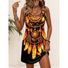 Women's Round Neck Sleeveless Tribal Dreamcatcher Print Casual Bodycon Mini Dress Spring Summer