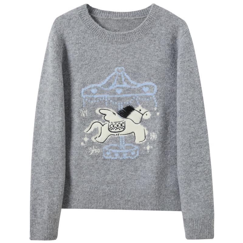 Sancai Plus Size Embroidered Round Neck Knit Sweater