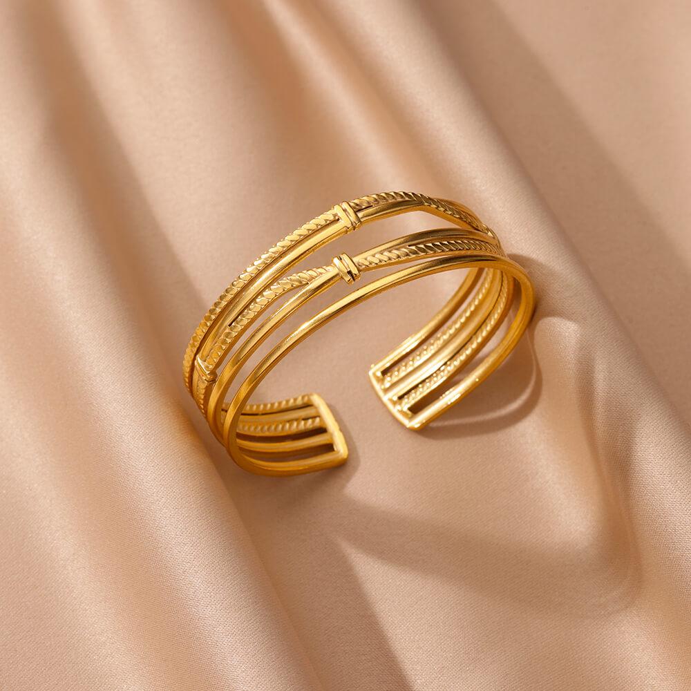 Stainless Steel Bangles Bracelets for Women Gold Color Geometric Texture Open Cuff Bangle Bracelet Femme Vintage Jewelry