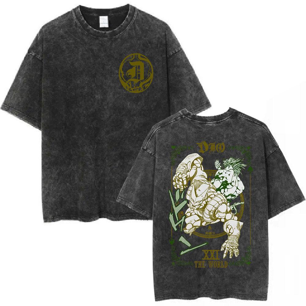 Neues Anime JoJo Bizarre Adventure Vintage Gewaschenes T-Shirt Diavolo Doppio Manga T-Shirts Herren Damen Baumwolle Übergroße T-Shirts